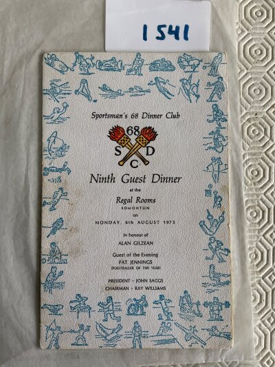 Alan Gilzean Multi Signed Tottenham Football Menu: 1973 dinner menu in honour of Alan Gilzean with special guest Pat Jennings who was footballer of the year. Multi signed throughout including Rice Groves Dave Mackay Cyril Knowles Ralph Coates Ray Evans Pat Jennings and more.