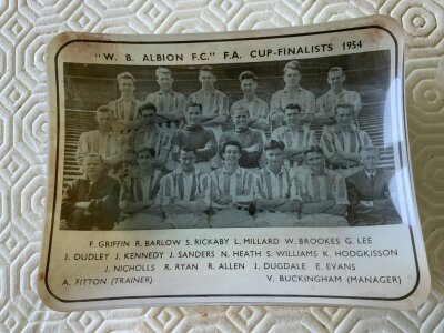 West Brom Football Memorabilia Box: Includes 1954 FA Cup finalists team group soap dish, players book 53/54, big match programmes, booklets including late 40s Famous Football Clubs, memorabilia packs and more.