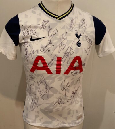 Tottenham 2020 - 2021 Signed Football Shirt: White short sleeve shirt. Signed to front by the team.