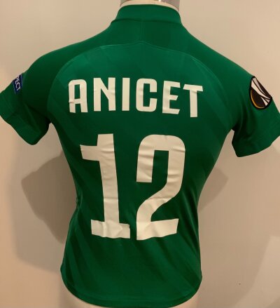 Ludogrets 2020 - 2021 Match Worn Football Shirt: Europa League short sleeve green Shirt with number 12 Anicet to rear. Worn v Tottenham.
