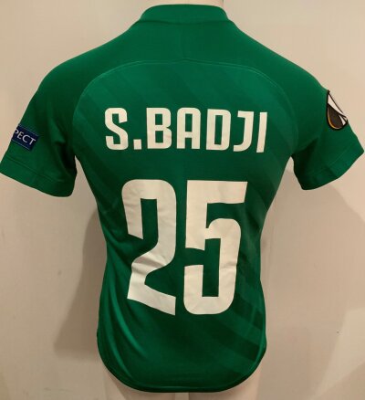 Ludogrets 2020 - 2021 Match Worn Football Shirt: Europa League short sleeve green Shirt with number 25 S.Badji to rear. Worn v Tottenham.