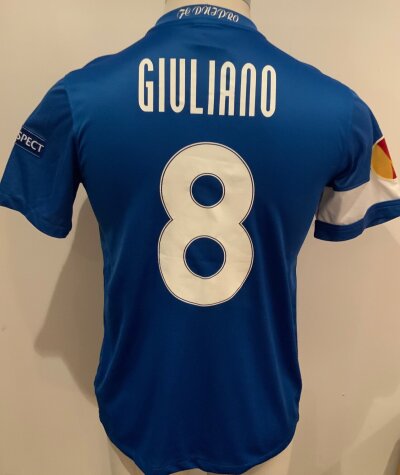 Dnipro 2013 - 2014 Match Worn Football Shirt: Europa League short sleeve blue and white Shirt with number 8 Giuliano to rear. Worn v Tottenham.