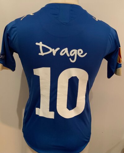 Tromso 2013 - 2014 Match Worn Football Shirt: Europa League short sleeve blue  Shirt with number 10 Drage to rear. Worn v Tottenham.