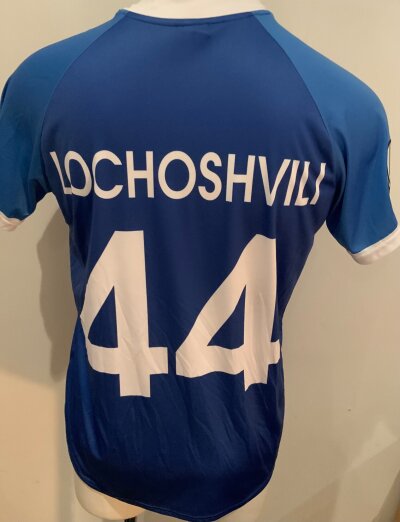 Wolfsberg 2020 - 2021 Match Worn Football Shirt: Europa League short sleeve blue  Shirt with number 44 Lochoshvili to rear. Worn v Tottenham.