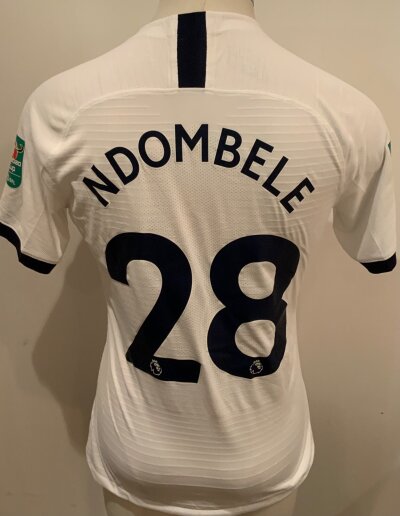 Tottenham 2019 - 2020 Match Worn Football Shirt: White short sleeve shirt. Number 28 Ndombele to rear. Match Worn  in the Carabao Cup