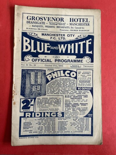 36/37 Manchester City v Derby County Football Programme: Good condition league match with pencilled scorers noted. C/W an extremely poor programme from 37/38 of the same fixture. (2)