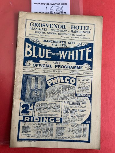 36/37 Manchester City (Champions) v Chelsea Football Programme: Good condition league match with pencilled team changes.