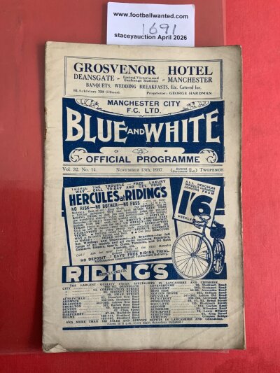 37/38 Manchester City v Liverpool Football Programme: Good condition league match with no team changes.