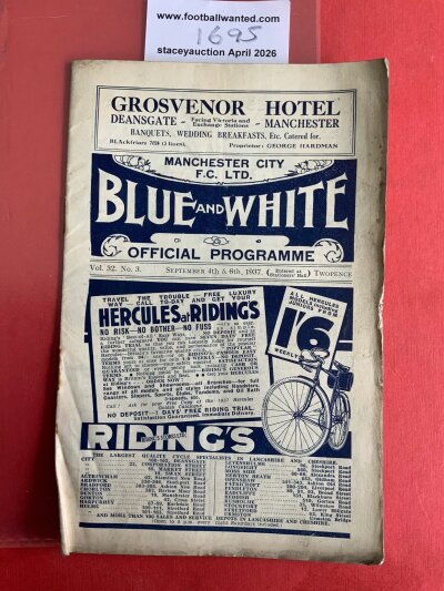 37/38 Manchester City v Leicester Football Programme: Fair/good condition league match with no team changes. Pencilled score and scorers noted inside.