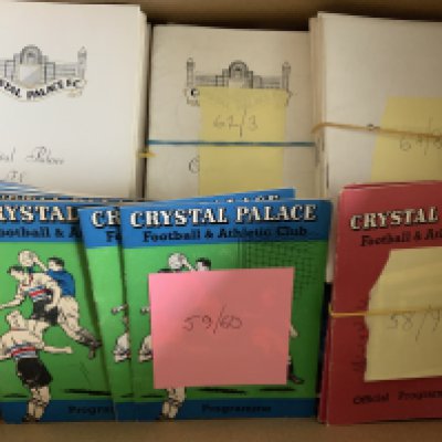 Crystal Palace Home Football Programmes: Includes possible complete sets from 60/61 64/65 65/66 66/67 67/68 68/69. 58/59 x 5, 59/60 x 13. Over 220 from the 60s. Very good with instructions to sell. (est 250+)
