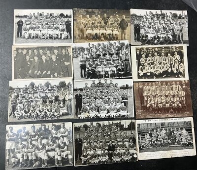 Watford Team Group Postcards: From 1907/1908 to 58/59 often with players names written to rear. Includes 21/22 and 38/39 then many 50s. Good. (12)