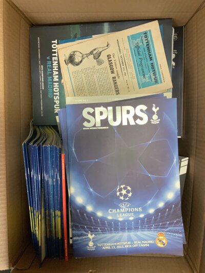 Tottenham Football Programmes: Excellent condition collection with a large quantity of programmes including many of the large scale Champions League plus double season, binders and much more. Thousands with instructions for sell. Not for posting.
