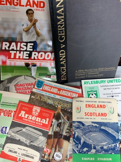 England International Football Programmes: Large quantity of mainly homes in excellent condition. Over 100 including a hard backed 2000 England v Germany the last match at Wembley.