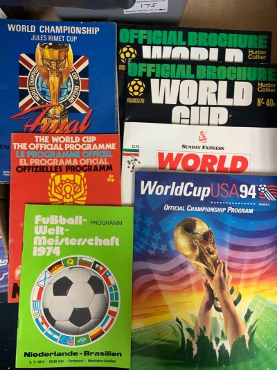 World Cup Football Programmes: Includes two good good condition 1966 World Cup finals plus tournament brochure with no writing. Other finals include 1970 1978 1994 1998 etc. includes 1974 Holland v West Germany. Good. (20)