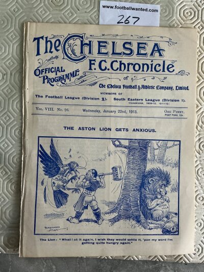 1912 - 1913 Chelsea v West Ham FA Cup Replay Football Programme: Excellent condition 4 page ex bound programme with no team changes.