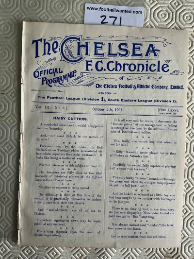 1907 - 1908 Chelsea Reserves v West Ham Football Programme: Excellent condition 4 page ex bound programme with no team changes for the South Eastern League match.