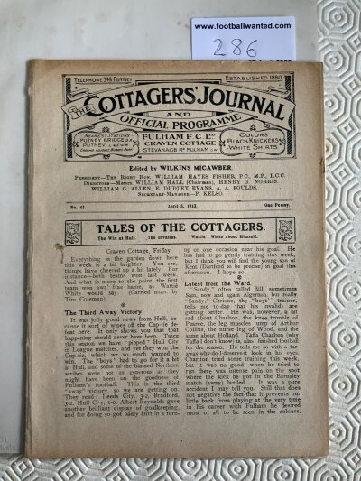 1912 - 1913 Fulham v Glossop Football Programme: Excellent condition ex bound with no team changes. League division 2 match programme has covers present.