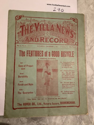 1907 - 1908 Birmingham V Glasgow Old Boys Football Programme: 16 page programme played at Aston Villa with the Birmingham team featuring some Youth players as well. Good with covers. No team changes. Small tear on spine.