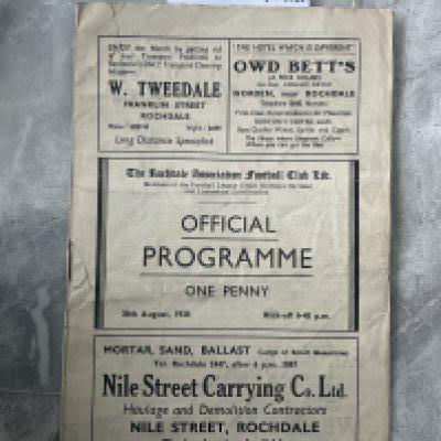 38/39 Rochdale v Carlisle United Football Programme: Couple of tears to border including staple area but overall fair with no team changes. 