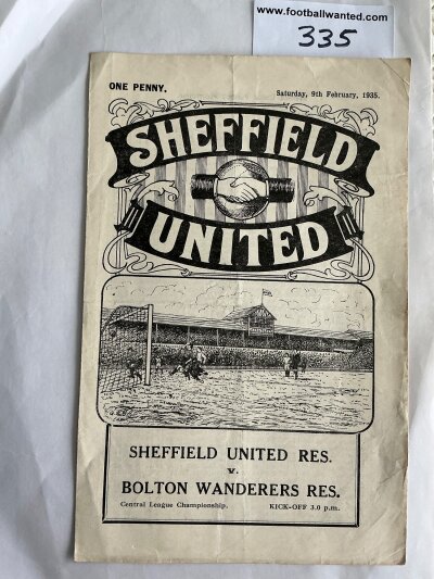34/35 Sheffield United Reserves v Bolton Football Programme: Very good condition 4 pager with no team changes.