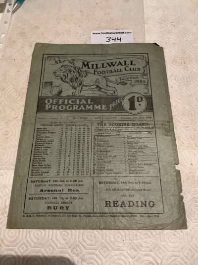 32/33 Millwall v Notts County Football Programme: Fair/good condition FA Cup programme with no team changes. Few small tears to edges.