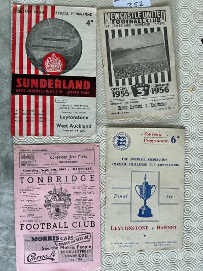Non League Football Programmes: Some good Amateur Cup including 1948 final at Chelsea, 50s semi finals at Sunderland and Newcastle plus a good selection of Kent programmes. Worth a look.