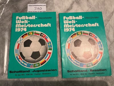 1974 Scotland World Cup Football Programmes: Matches v Brazil and Yugoslavia in excellent condition with no team changes both played in Frankfurt. (2)