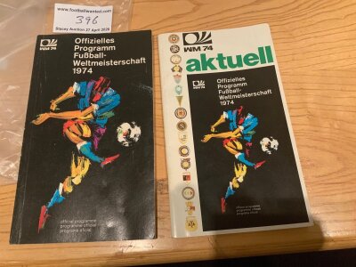 1974 World Cup Football Programmes: 146 tournament programme with information of grounds, dates,, teams, previous World Cups etc. C/W 48 page unwritten programme of group matches to be filled out as tournament progresses. Both official programmes in very good condition. (2)