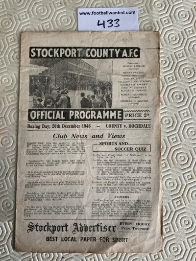 46/47 Stockport v Rochdale Football Programme: Good condition 4 page league match with no team changes.