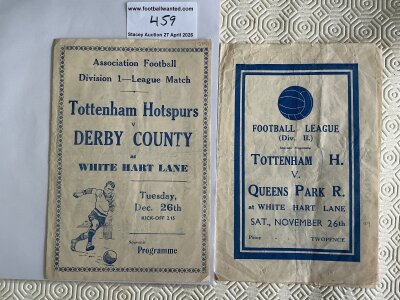 Tottenham Pirate Football Programmes: 49/50 (2nd division champions) QPR with pencilled team changes and 50/51 ( 1st division champions ) Derby with no writing. Good. (2)