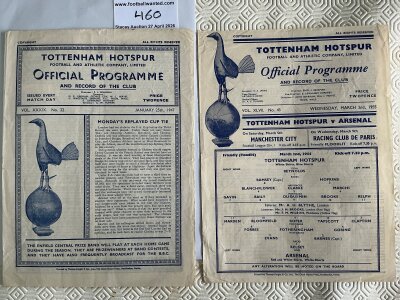 Tottenham v Arsenal Friendly Football Programmes: 25 1 1947 as both teams knocked out of the FA Cup with score written inside plus single sheet dated 2 3 1955. Both in good condition with no team changes. (2)