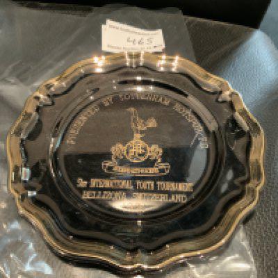 Tottenham Tournament Football Gifts: 1991 Tornio Internazionale Switzerland was held in Bellizona from 1941 through to 2018 every year. It has been won by the biggest names in world football. This beautiful tray has the Tottenham badge to middle and the words Presented by Tottenham Hotspur FC 51st International Youth Tournament Bellizona Switzerland 1991. Tottenham drew with Bellizona in the final. C/W 1989 salver with the words presented by Tottenham Hotspur St Brieuc France April 1989. (2)