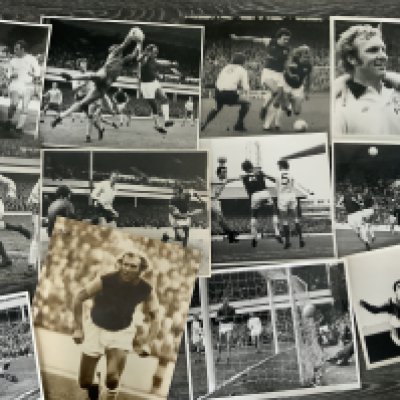 1960s + 1970s West Ham Football Press Photos: Whilst all press photos on that old thick paper only half have press stamps to rear. Includes action pictures of Moore Ferguson Hurst Greaves Peters Sealey and Best. C/W a few pictures from the 1975 FA Cup final and a couple more recent. Mainly large. (23)