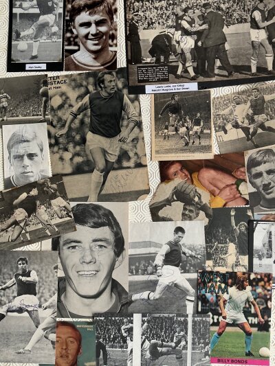 West Ham Signed Magazine Pictures: Various sizes from the late 50s through to the early 80s. Genuine signatures without dedication on folder. (est 100)