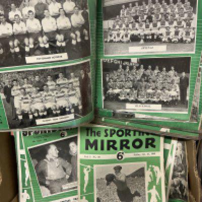 Football Magazines Collection: Two large boxes, one packed with Sport, Sporting Mirror, Sports Reporter and Sport Monthly. All with team groups of the front from the 1940s must be over 100. The other has a good run of Goal magazine late 1960 and early 1970s. All in excellent condition. (2 boxes)