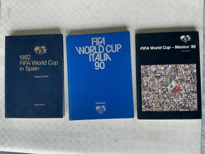 FIFA 1982 1986 1990 World Cup Report Football Books: These were not for sale to the public. Books were awarded to FA and UEFA member Bert Millichip. All 3 books are excellent. C/W printed letter from Blatter stating 1986 book enclosed. (3)