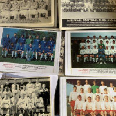 Football Club Team Group Collection: Laminated A4 size of copied team groups from all clubs and eras. Some talked from Football League Reviews all in alphabetical order with instructions to sell. Minor duplication. ( est 400)