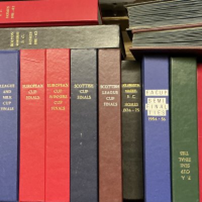 16 Empty DJ Bookbinder Football binders: Titles include FA Cup Finals, League Cup Finals, European Cup Finals, Scottish Cup Finals etc. Plus official club binders for Bolton Wanderers, Sheffield Wednesday and a number of West Brom. Total of approximately 40 binders.