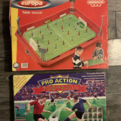 Europa Table Soccer + Pro Action Football Games: Boxed game by Monneret in good condition.C/W Pro Action Football by Parkers. Contents not checked but believed to be complete. Includes Penalty Shoot Out and Soccer World games. (4)