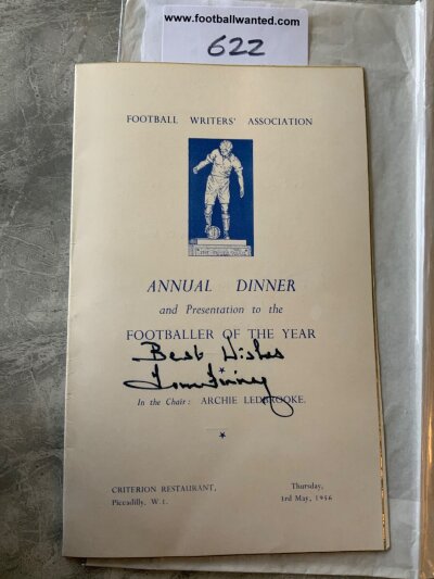 1956 Footballers Of The Year Manchester City Menu: Football Writers annual dinner at the Criterion Restaurant in which Bert Trautmann was the winner. All previous winners listed to rear. Signed to front by previous winner Tom Finney.