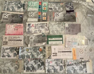Manchester United European Football Tickets: 23 aways and 9 homes from Champions League matches from the late 90s to the early millennium. Mainly good without duplication. (32)