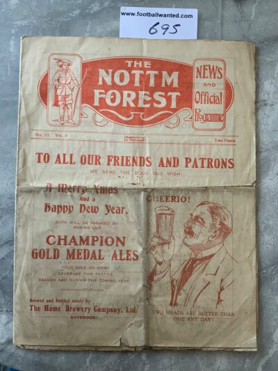 1923 - 1924 Nottingham Forest v Chelsea Football Programme: Division One match dated 25 12 1923 in fair good condition with no team changes. Small tear and a bit of wear to fold.