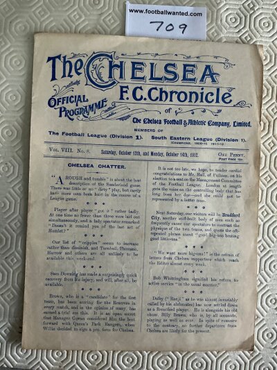 1912 - 1913 Chelsea Reserves v QPR + Portsmouth Football Programme: 4 page excellent condition programme which covers two matches in the South Eastern League. (1)