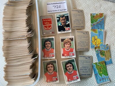 Panini Football 79 Football Cards: Incomplete loose cards in order in a box. Good condition with light duplication. (est 600)