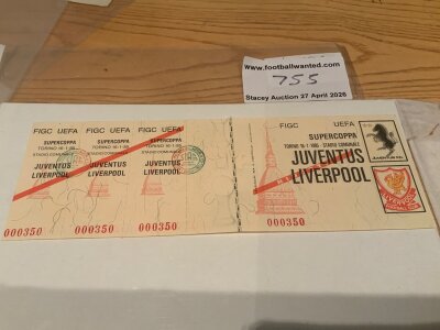 1985 Juventus v Liverpool Super Cup Final Football Ticket: Full excellent condition ticket with hologram for Sup Cup final played on 16 1 1985.