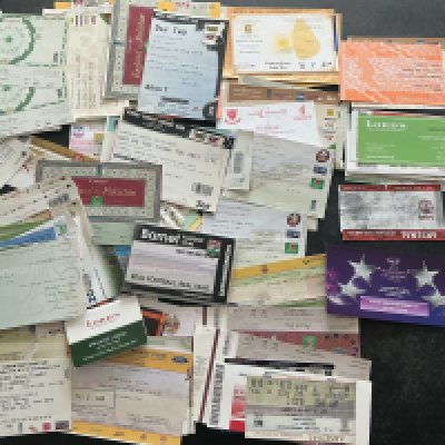 Football tickets collection: Includes many cricket plus football, boxing and other collectable sporting items. (1box)
 