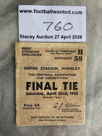 1932 FA Cup Final Football Ticket: Arsenal v Newcastle ticket in very good condition.