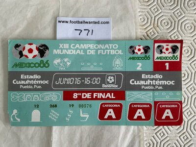 1986 World Cup Argentina v Uruguay Football Ticket: Unused excellent condition ticket for match played in Puebla with the late great Diego Maradona playing.