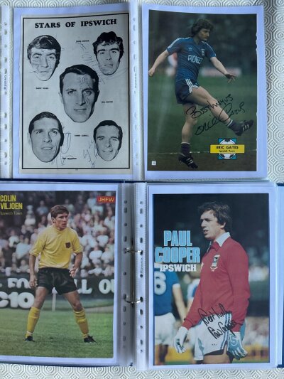 Ipswich Norwich Crystal Palace + QPR Signed Football Magazine Pictures: Various sizes with many from the 60s and 70s. Some great Ipswich to include Beattie Viljoen Gates Mills and Hunter. Norwich names to include Suggett Paddon Bone and Machin. QPR includes Givens Francis Morgan and Marsh. Crystal Palace names include Jackson Kember and Bartram. (est 100)