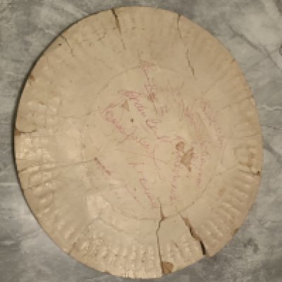 Bobby Moore + Charlton Signed Football Plate: Poor condition paper plate signed to rear by B Moore B Charlton P Beal P Crerand G Banks G Hurst and a dedication to Gaynor from Rodney Marsh. 